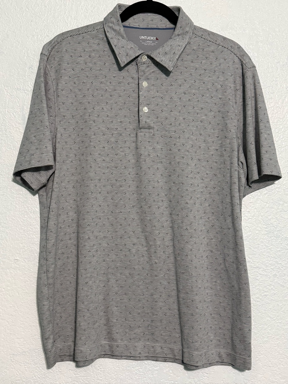 UNTUCKit Men’s Large Gray Striped Micro Print Polo Shirt 100% Cotton - Picture 2 of 4